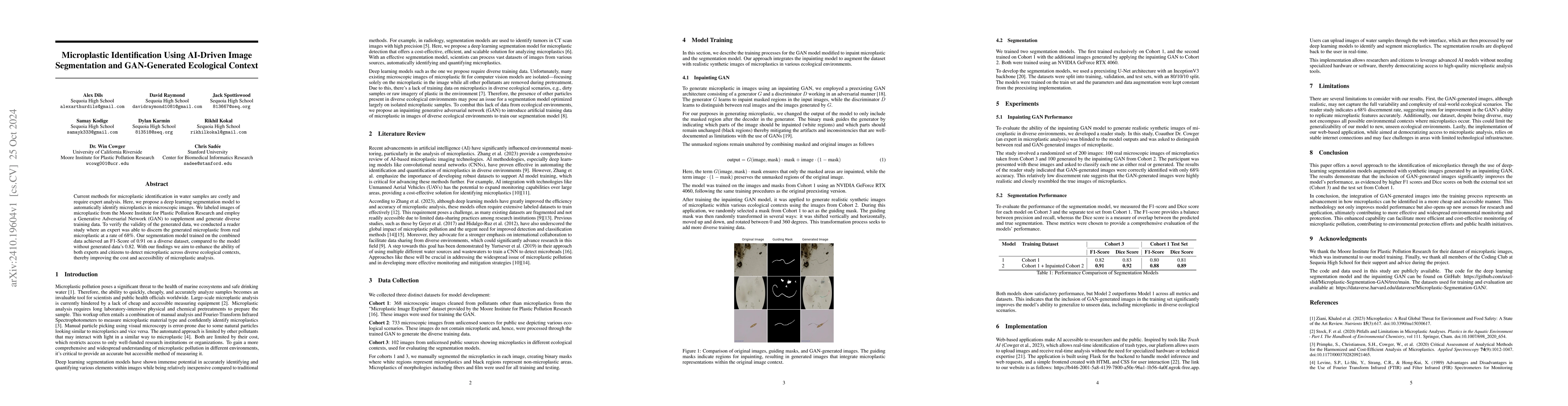 Thumbnail for Microplastic Identification Using AI-Driven Image Segmentation and
  GAN-Generated Ecological Context