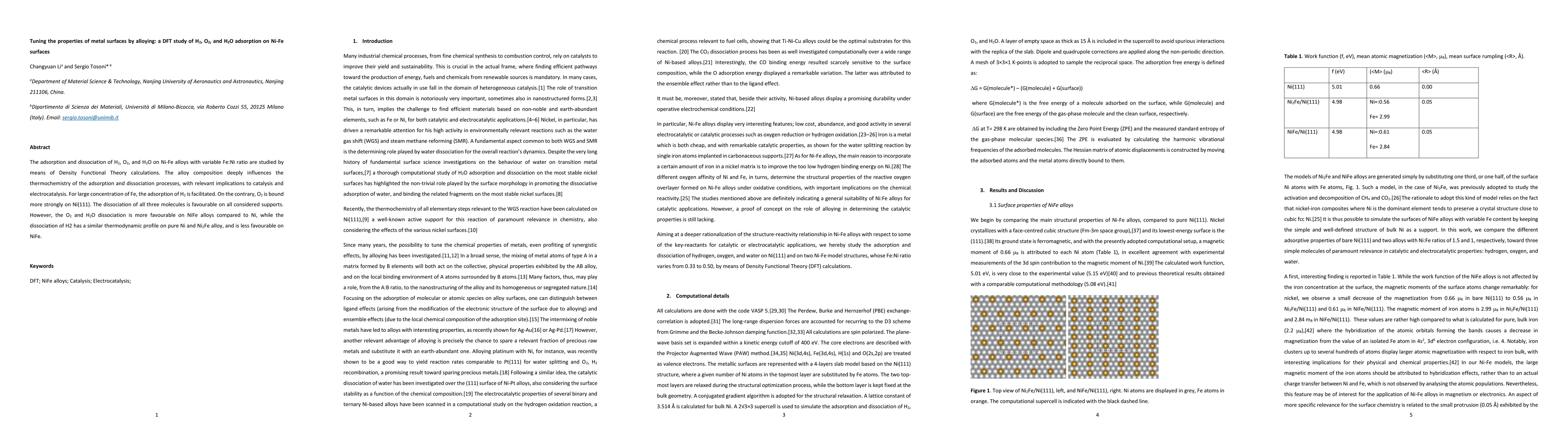 Thumbnail for Tuning the properties of metal surfaces by alloying: a DFT study of H2,
  O2, and H2O adsorption on Ni-Fe surfaces