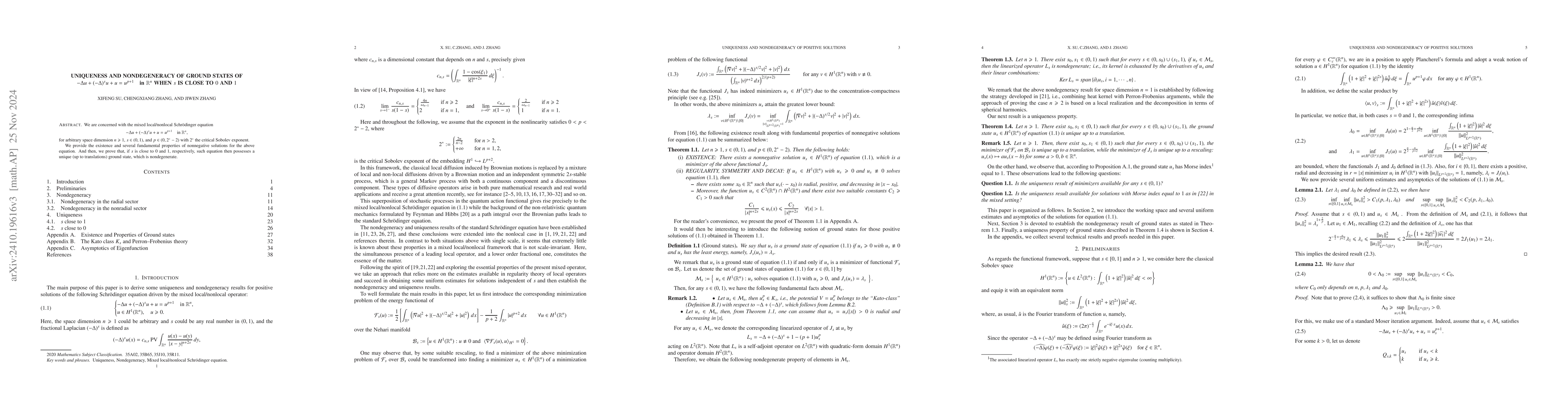 Thumbnail for Uniqueness and Nondegeneracy of ground states of $ -Δu +
  (-Δ)^s u+u = u^{p+1} \quad \hbox{in $\mathbb{R}^n$}$ when $s$ is close
  to $0$ and $1$