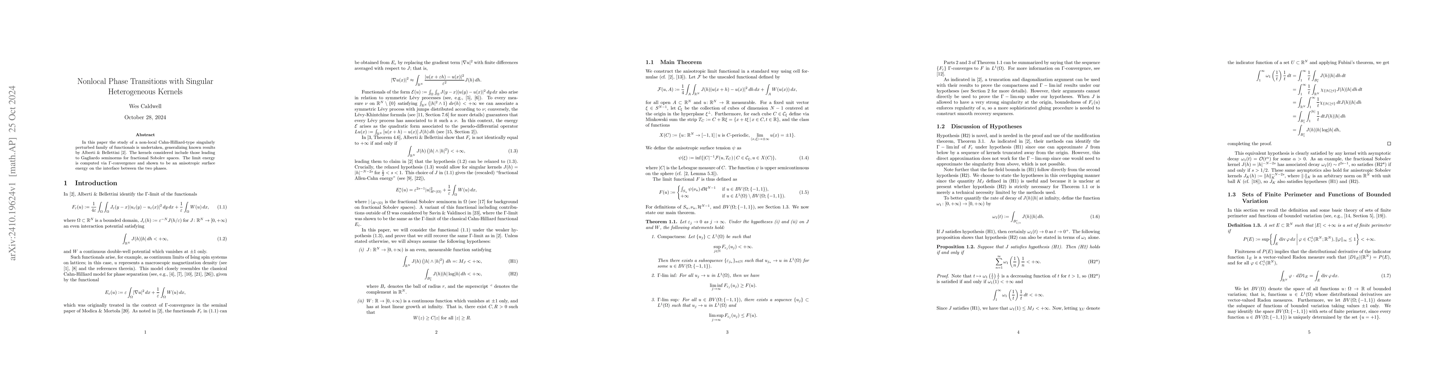 Thumbnail for Nonlocal Phase Transitions with Singular Heterogeneous Kernels