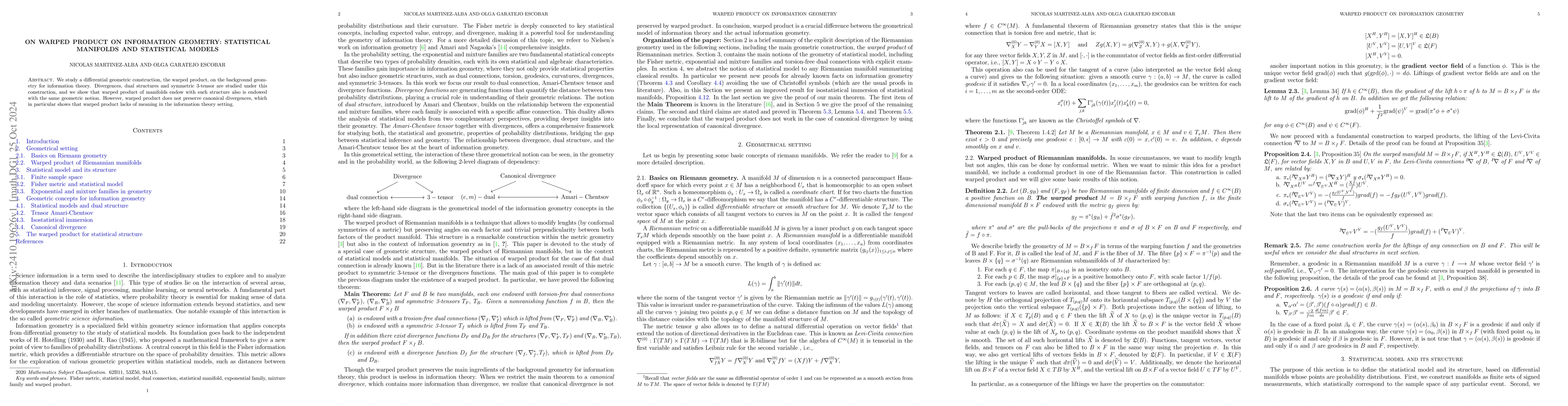 Thumbnail for On warped product on information geometry: statistical manifolds and
  statistical models