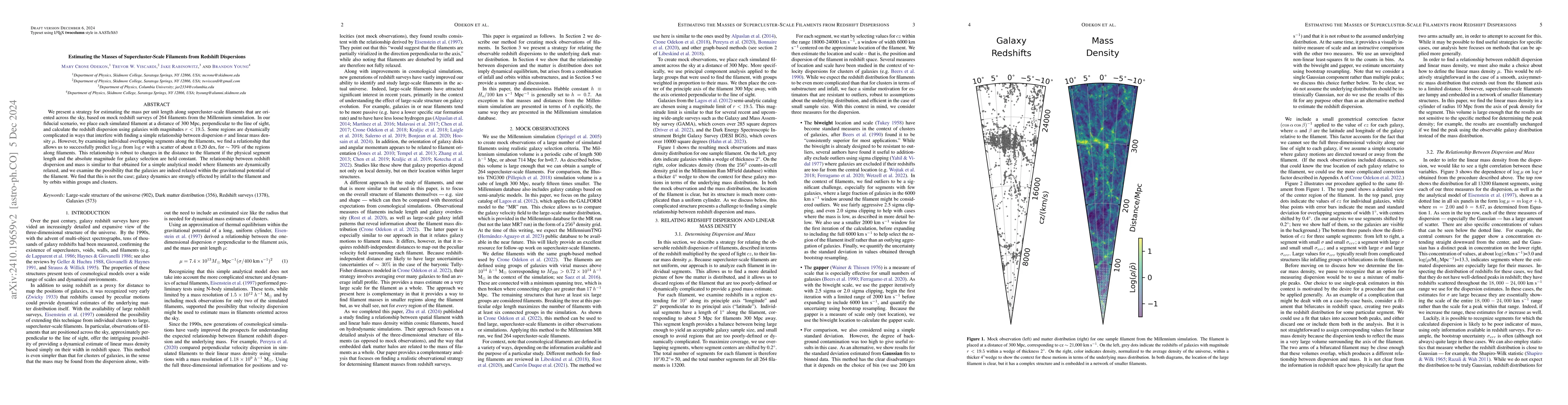 Thumbnail for Estimating the Masses of Supercluster-Scale Filaments from Redshift
  Dispersions