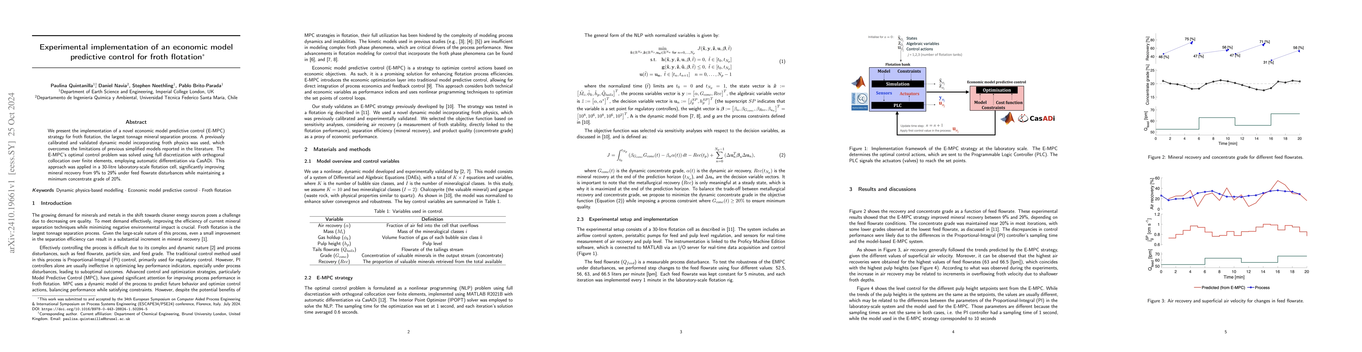 Thumbnail for Experimental implementation of an economic model predictive control for
  froth flotation