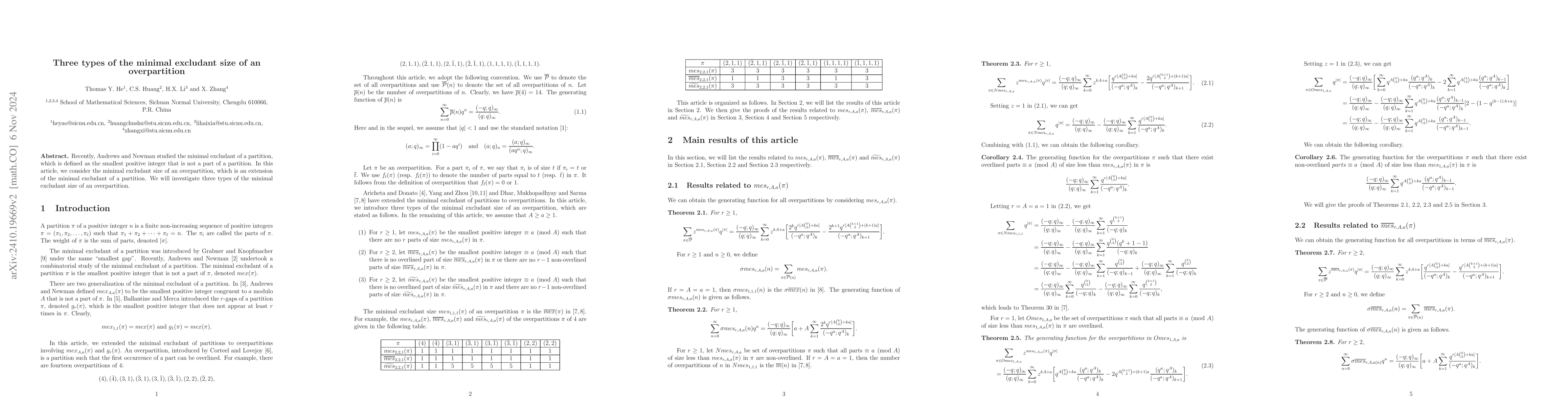 Thumbnail for Three types of the minimal excludant size of an overpartition