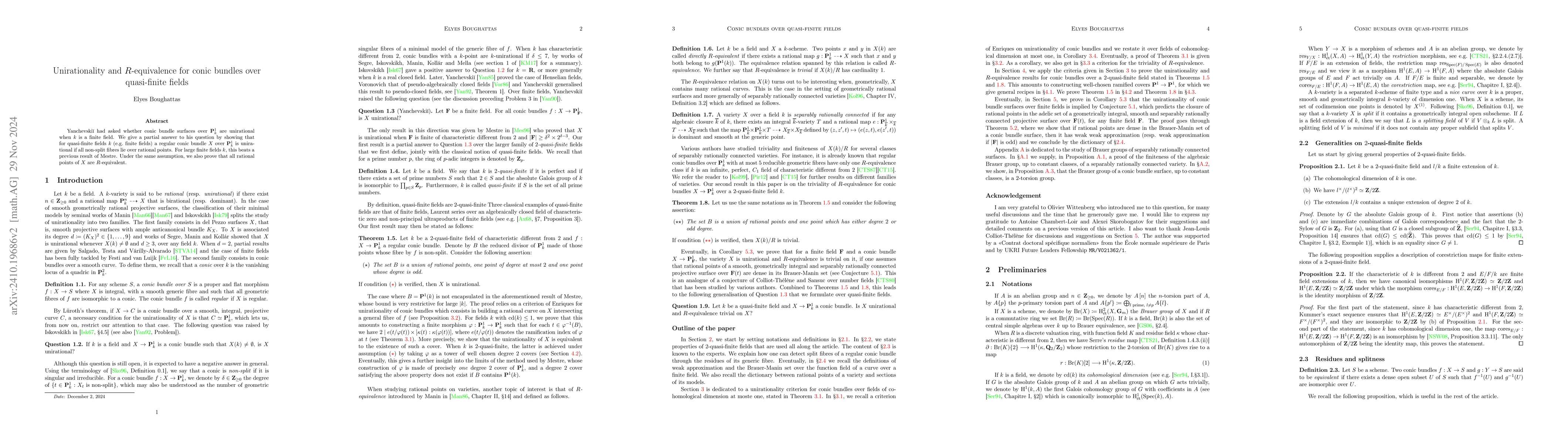 Thumbnail for Unirationality and $R$-equivalence for conic bundles over quasi-finite
  fields