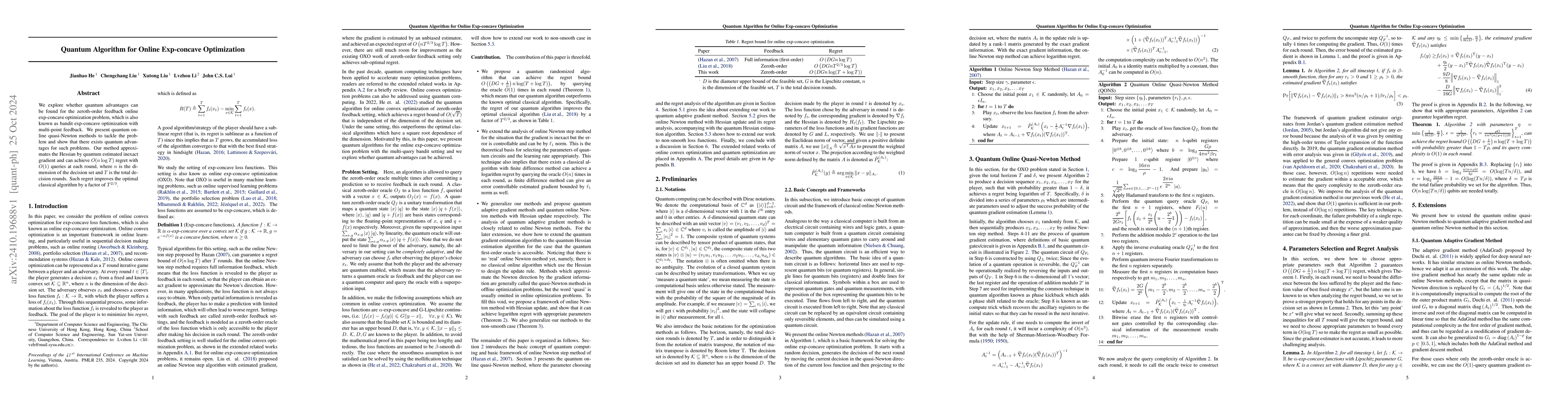 Thumbnail for Quantum Algorithm for Online Exp-concave Optimization