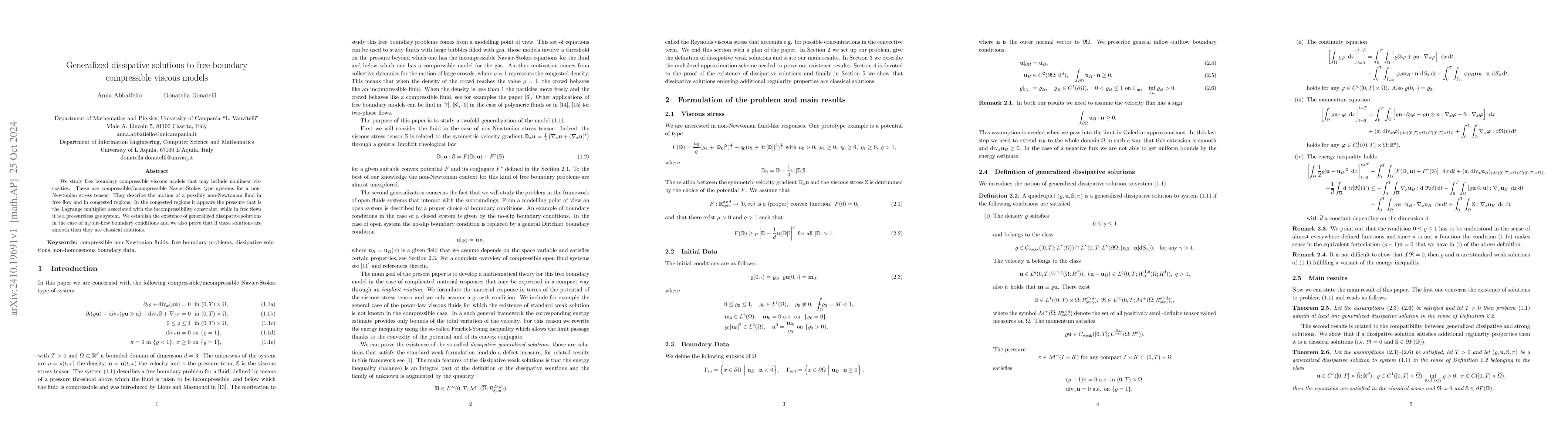 Thumbnail for Generalized dissipative solutions to free boundary compressible viscous
  models