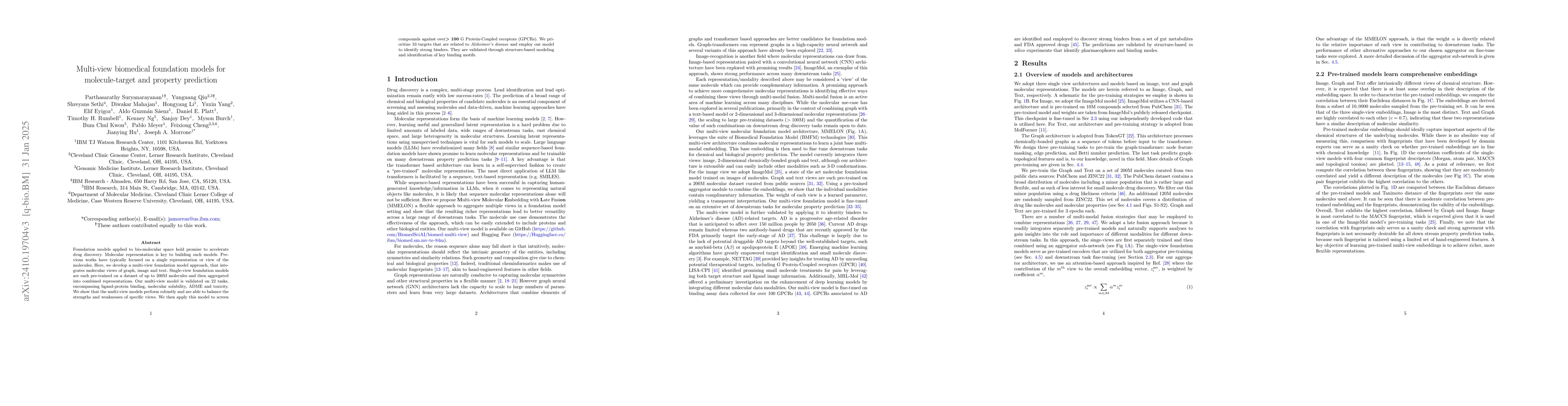 Thumbnail for Multi-view biomedical foundation models for molecule-target and property
  prediction