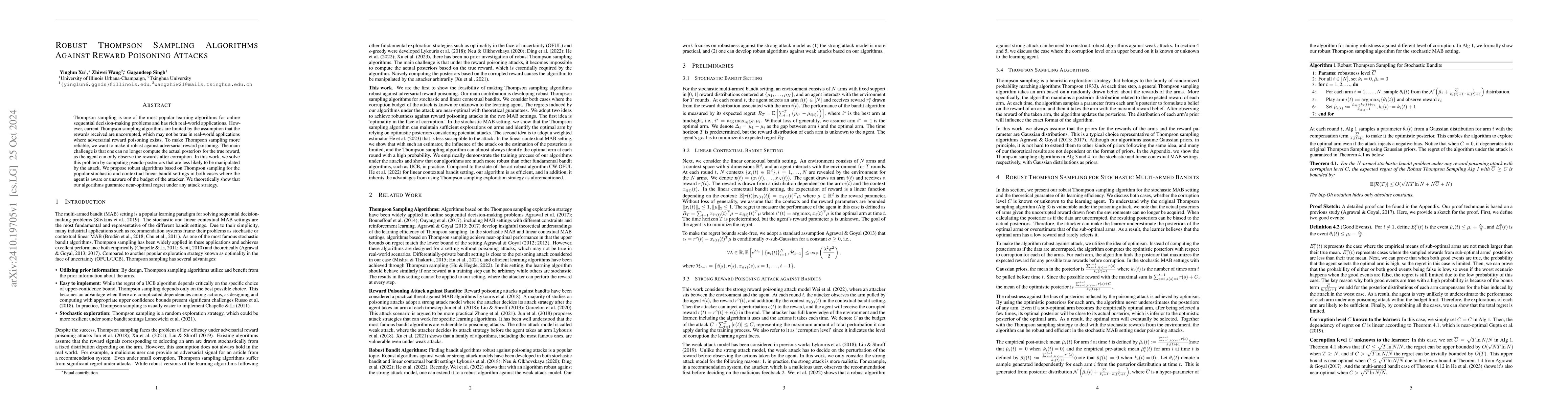Thumbnail for Robust Thompson Sampling Algorithms Against Reward Poisoning Attacks