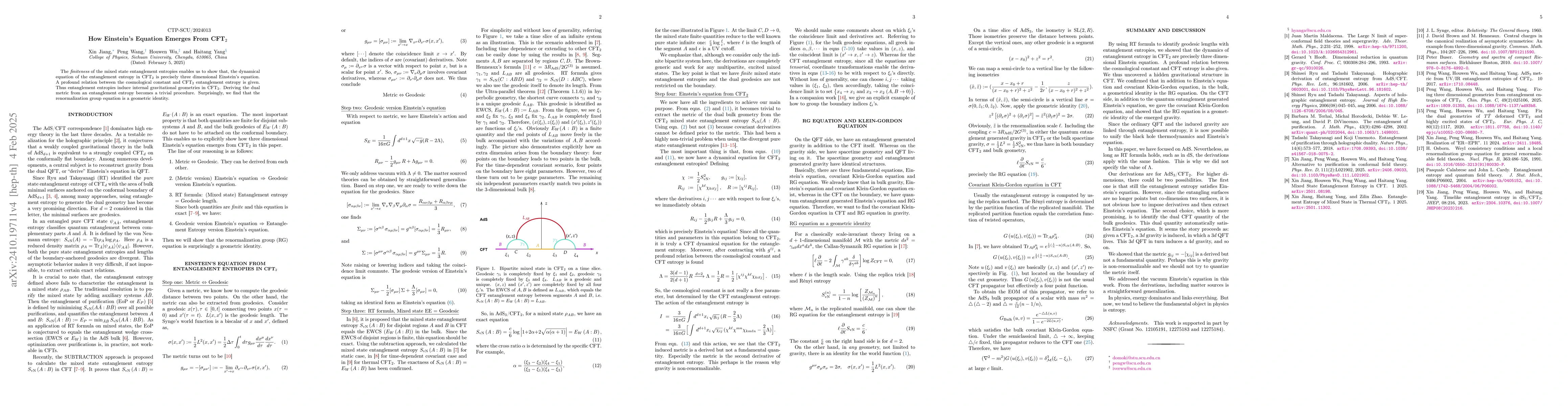 Thumbnail for Einstein Equation Governs the Dynamics of Entanglement Entropy in CFT