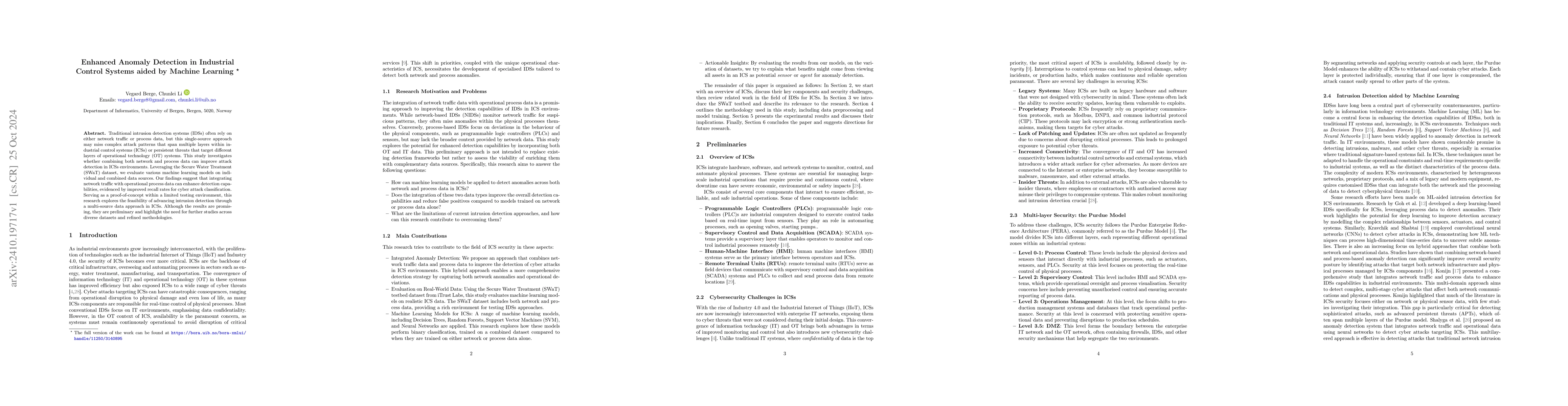 Thumbnail for Enhanced Anomaly Detection in Industrial Control Systems aided by
  Machine Learning