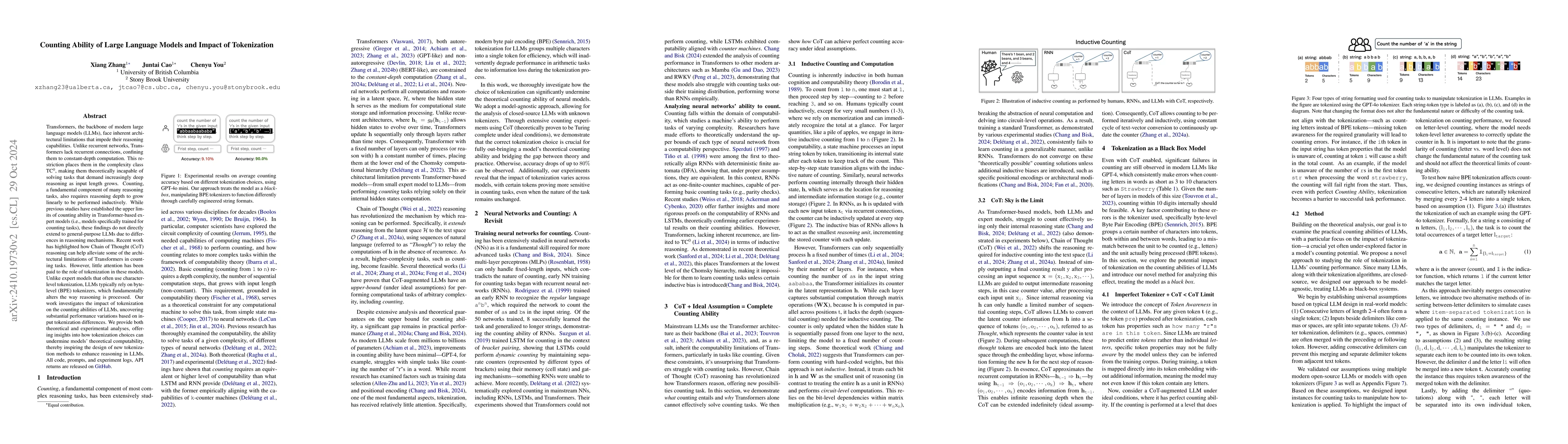 Thumbnail for Counting Ability of Large Language Models and Impact of Tokenization