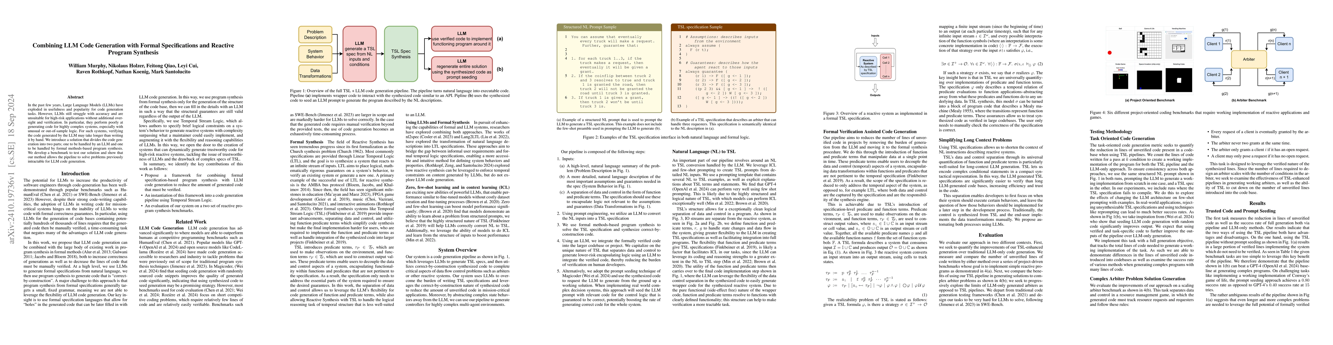 Thumbnail for Combining LLM Code Generation with Formal Specifications and Reactive
  Program Synthesis