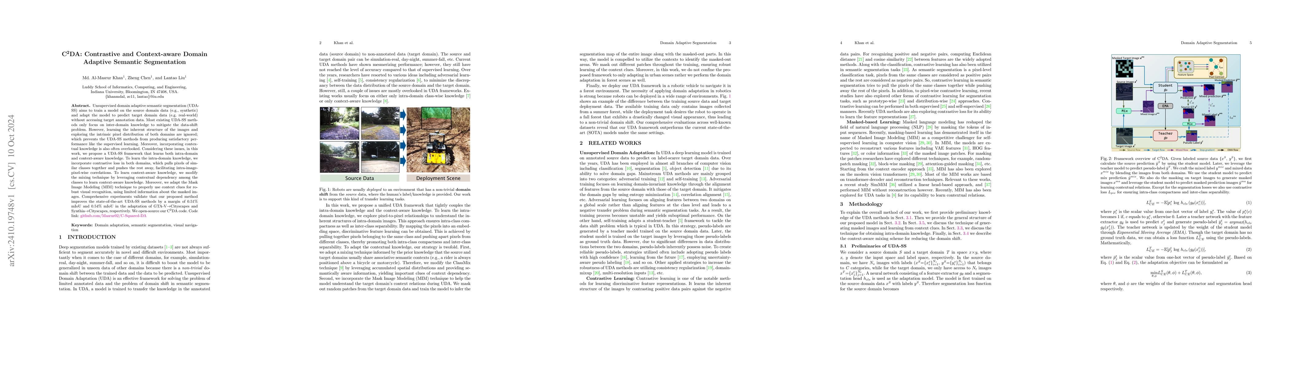 Thumbnail for C^2DA: Contrastive and Context-aware Domain Adaptive Semantic
  Segmentation