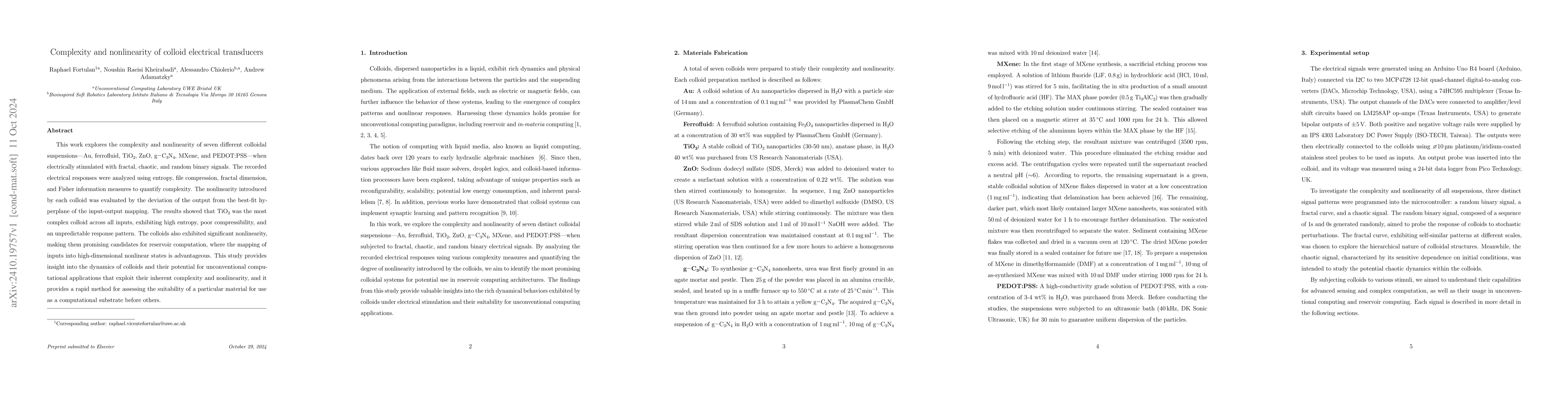 Thumbnail for Complexity and nonlinearity of colloid electrical transducers