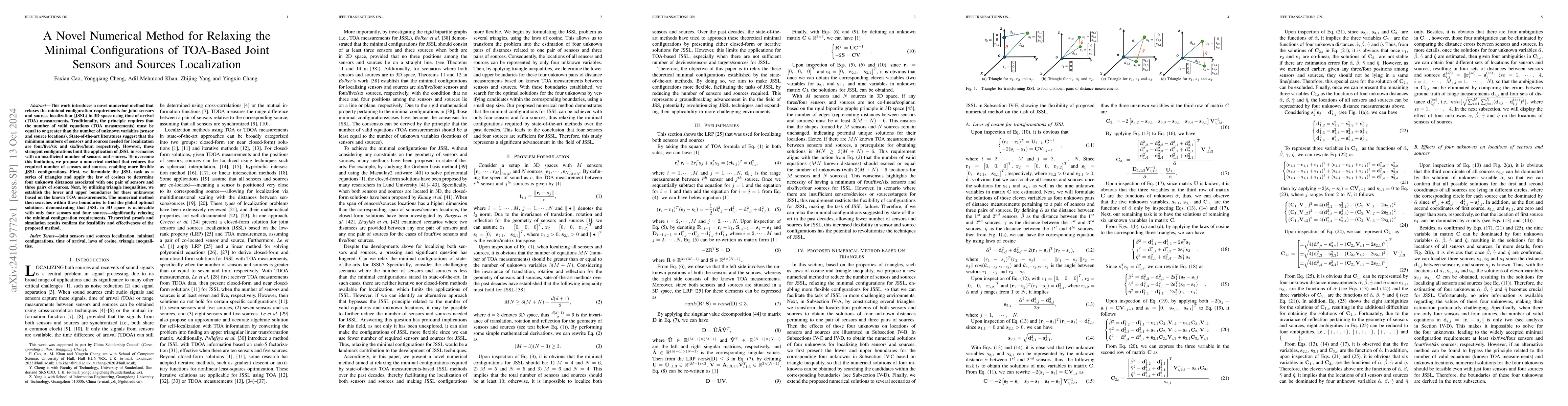 Thumbnail for A Novel Numerical Method for Relaxing the Minimal Configurations of
  TOA-Based Joint Sensors and Sources Localization