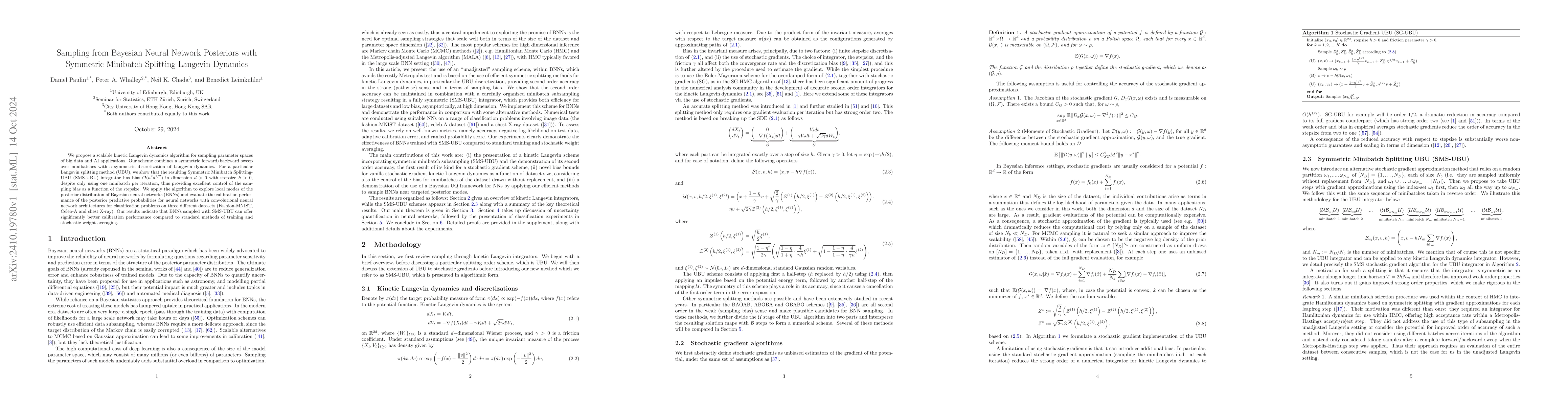 Thumbnail for Sampling from Bayesian Neural Network Posteriors with Symmetric
  Minibatch Splitting Langevin Dynamics