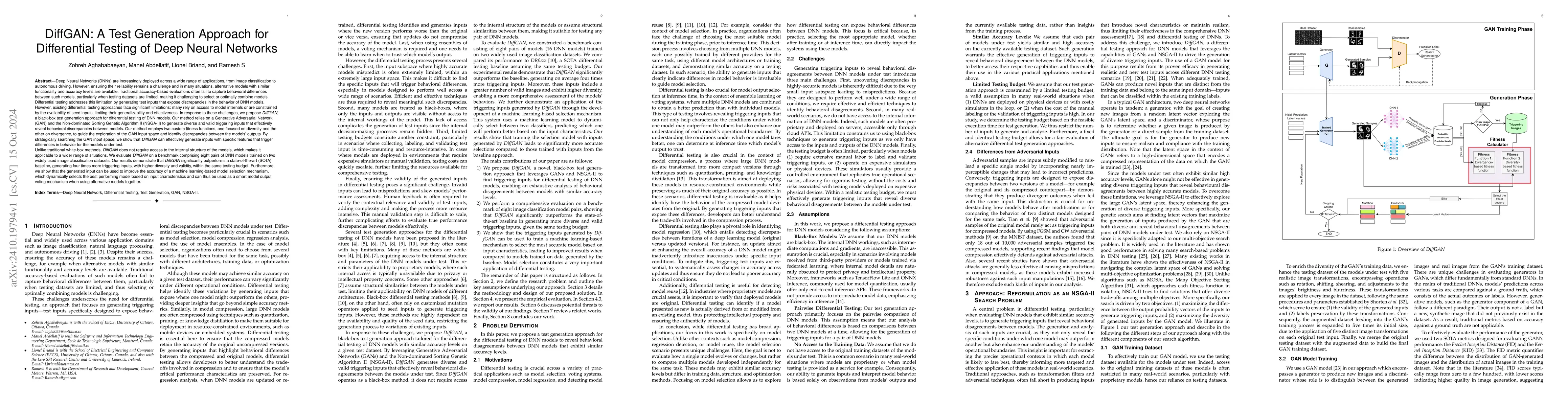 Thumbnail for DiffGAN: A Test Generation Approach for Differential Testing of Deep
  Neural Networks