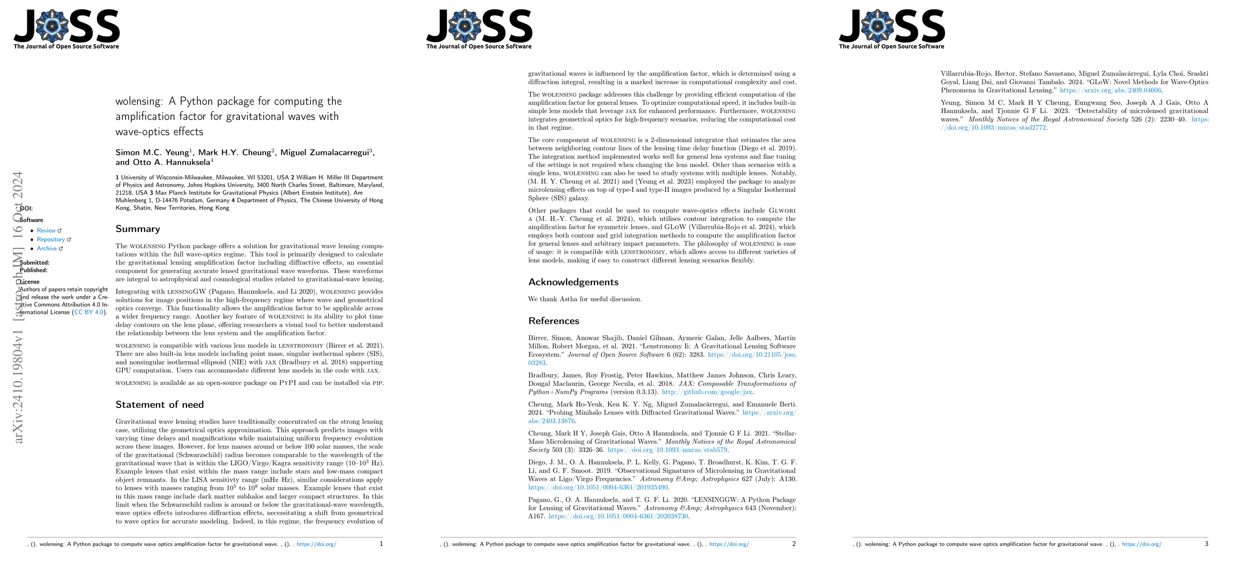 Thumbnail for wolensing: A Python package for computing the amplification factor for
  gravitational waves with wave-optics effects