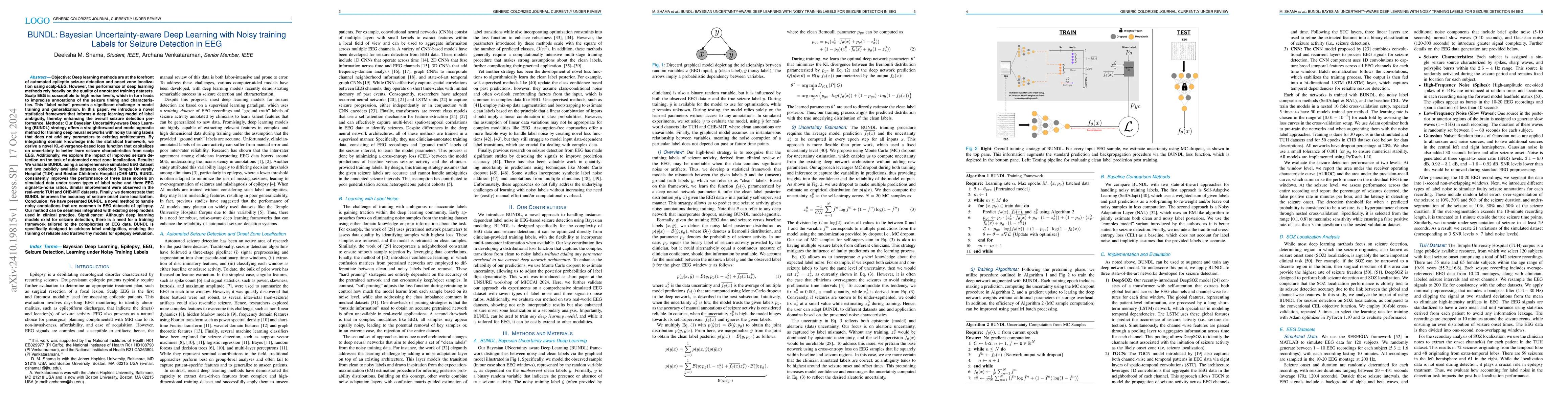 Thumbnail for BUNDL: Bayesian Uncertainty-aware Deep Learning with Noisy training
  Labels for Seizure Detection in EEG