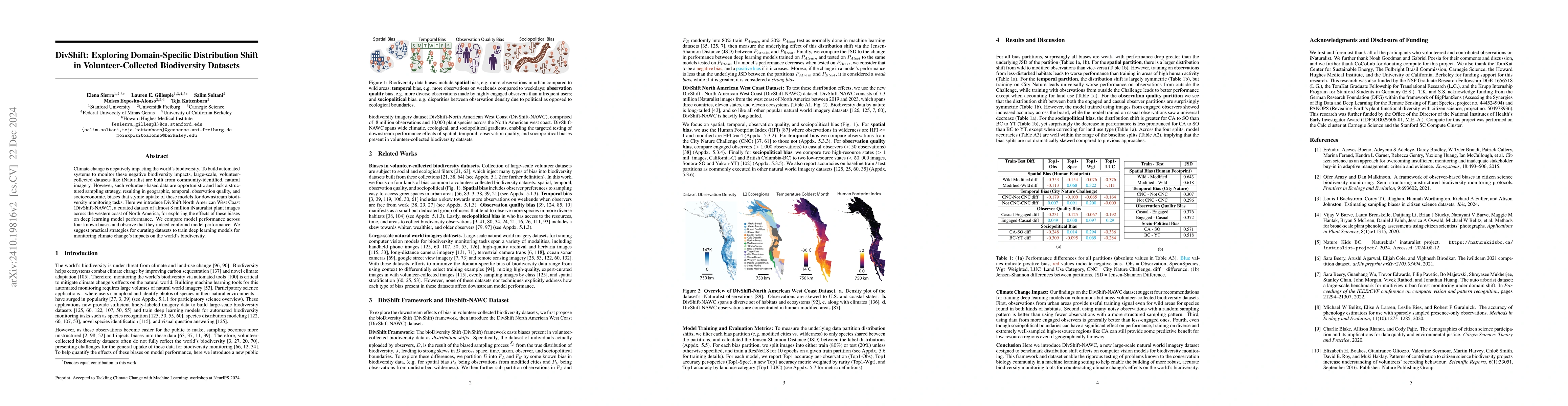 Thumbnail for DivShift: Exploring Domain-Specific Distribution Shift in
  Volunteer-Collected Biodiversity Datasets