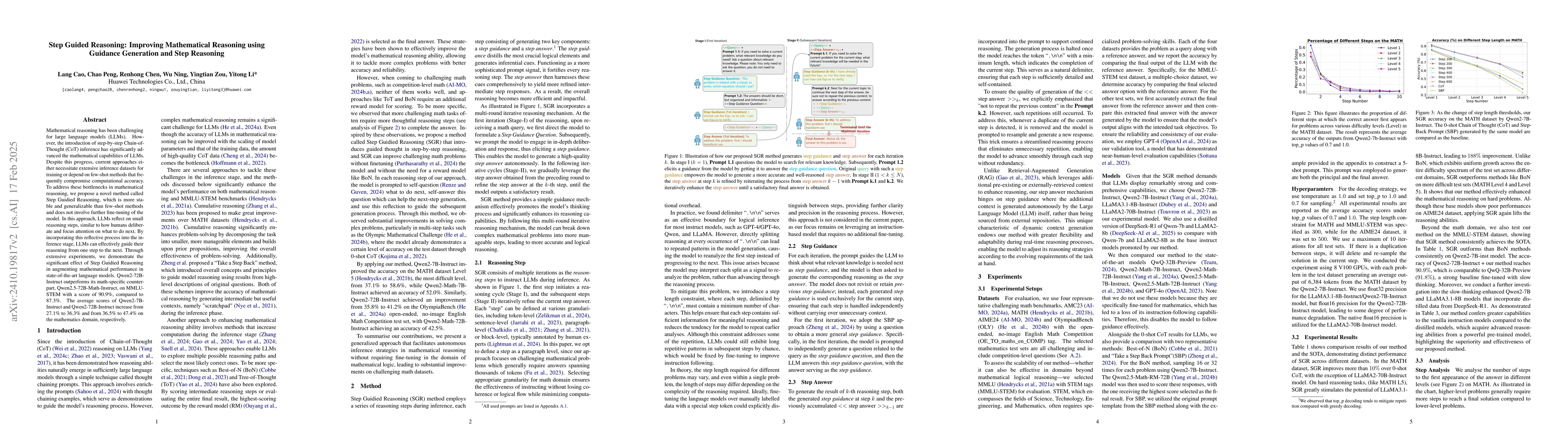 Thumbnail for Step Guided Reasoning: Improving Mathematical Reasoning using Guidance
  Generation and Step Reasoning