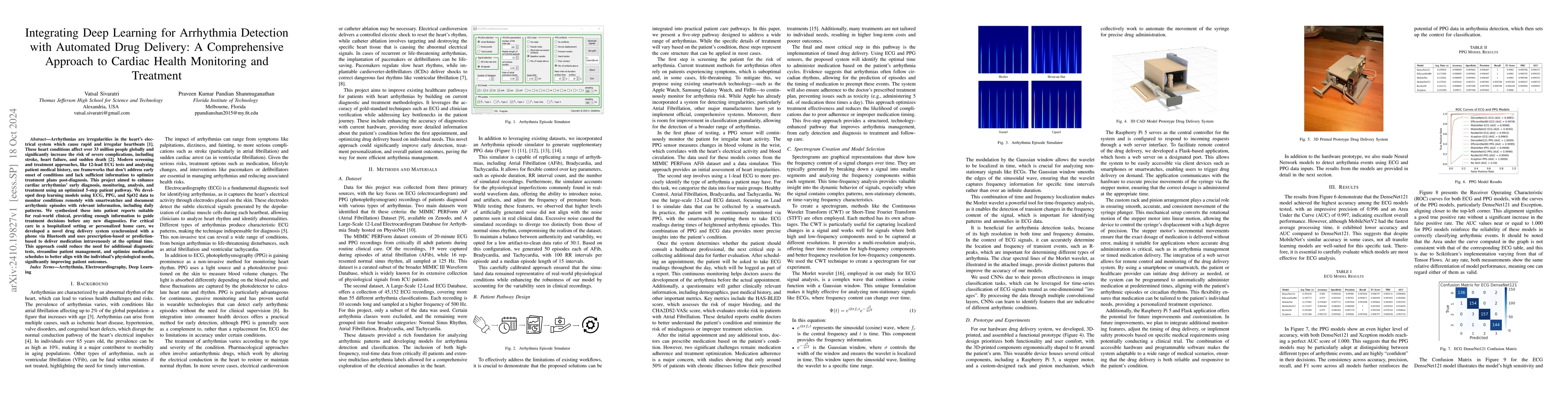 Thumbnail for Integrating Deep Learning for Arrhythmia Detection with Automated Drug
  Delivery: A Comprehensive Approach to Cardiac Health Monitoring and Treatment