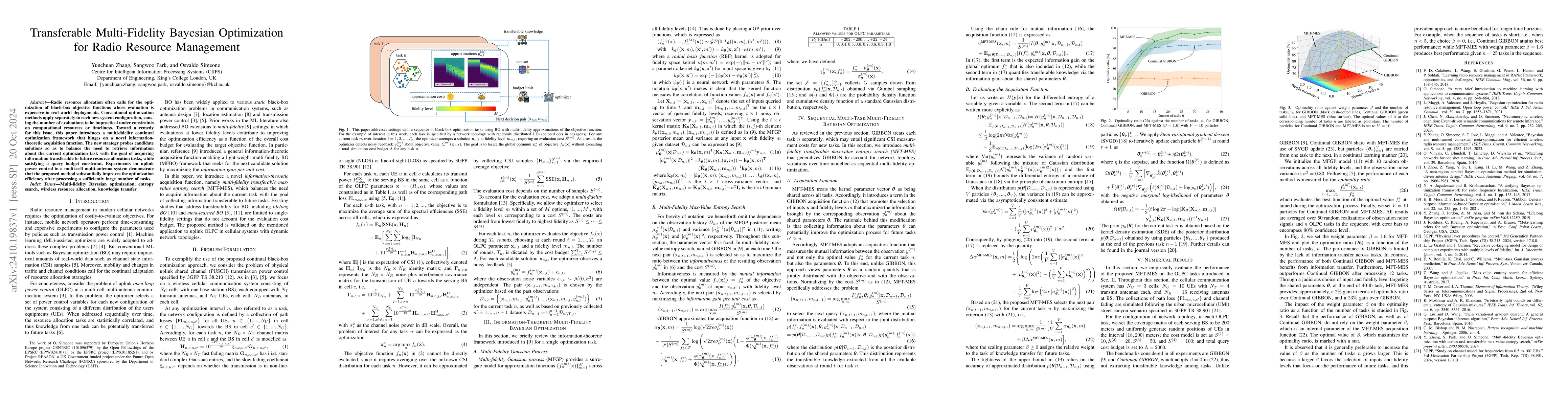 Thumbnail for Transferable Multi-Fidelity Bayesian Optimization for Radio Resource
  Management