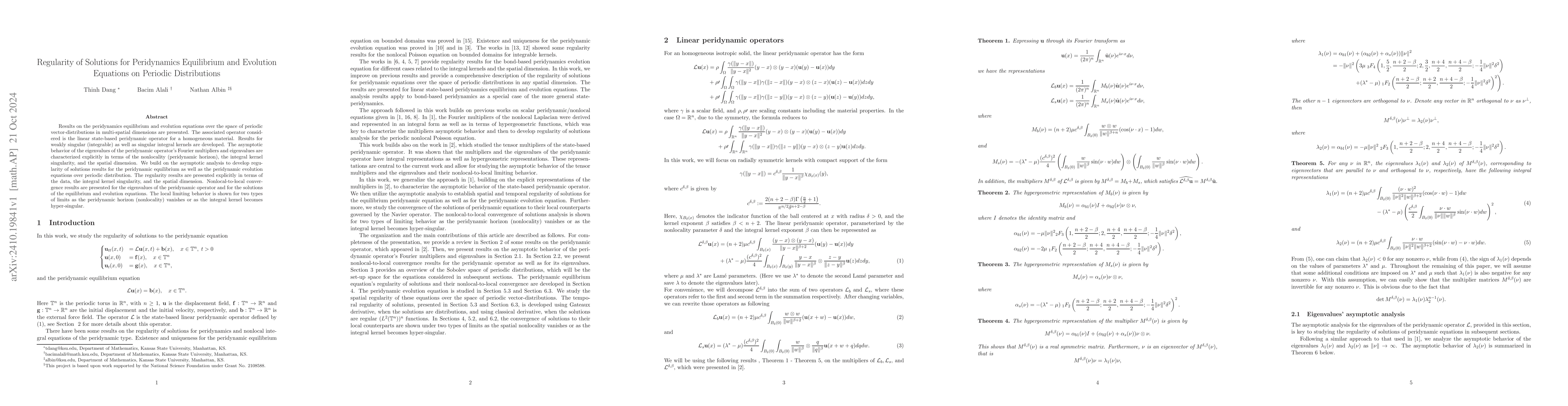Thumbnail for Regularity of Solutions for Peridynamics Equilibrium and Evolution
  Equations on Periodic Distributions