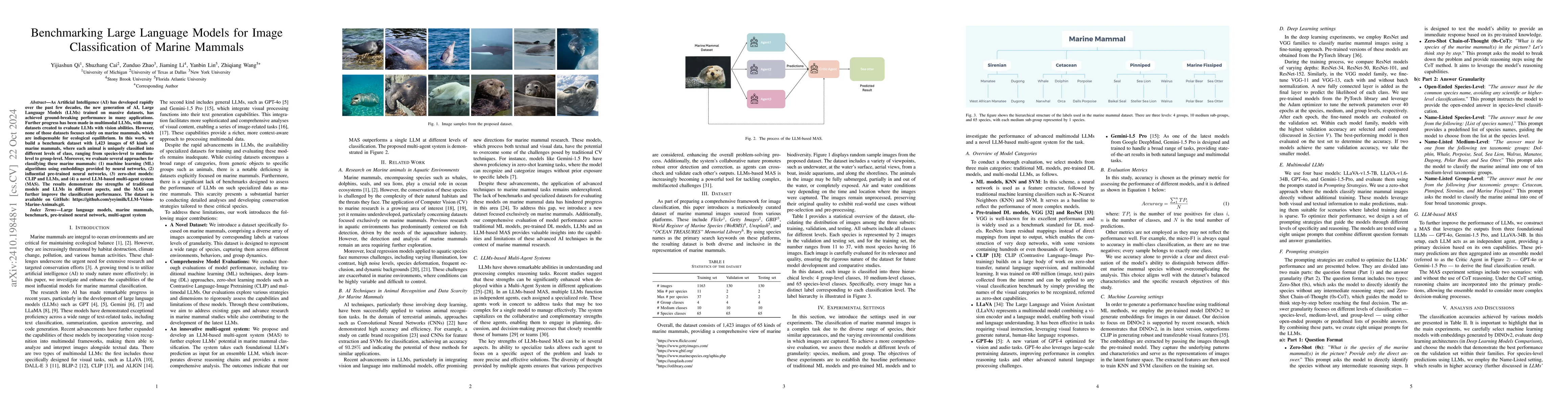 Thumbnail for Benchmarking Large Language Models for Image Classification of Marine
  Mammals