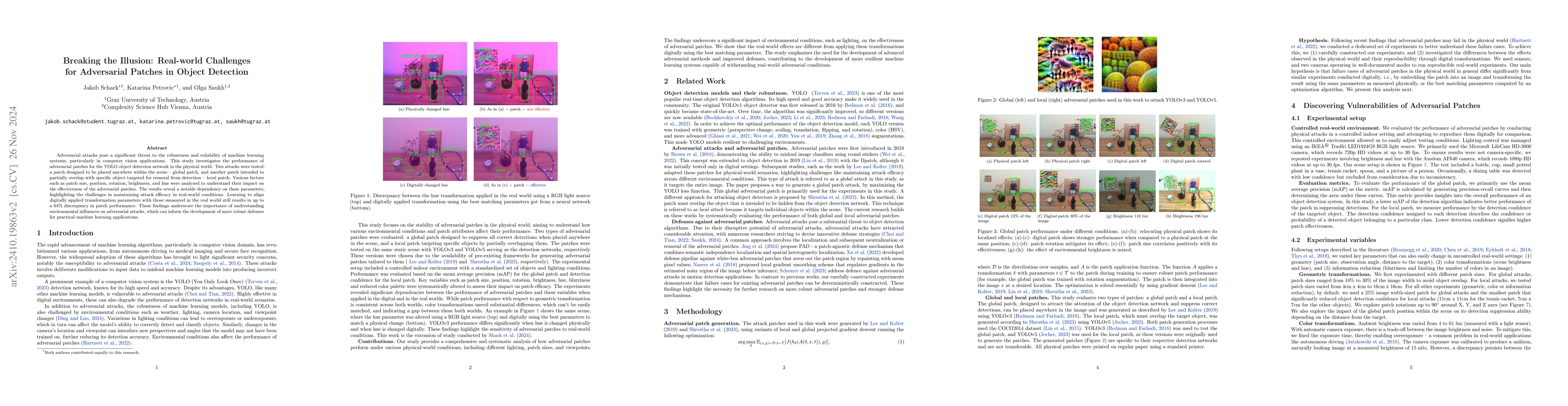 Thumbnail for Breaking the Illusion: Real-world Challenges for Adversarial Patches in
  Object Detection