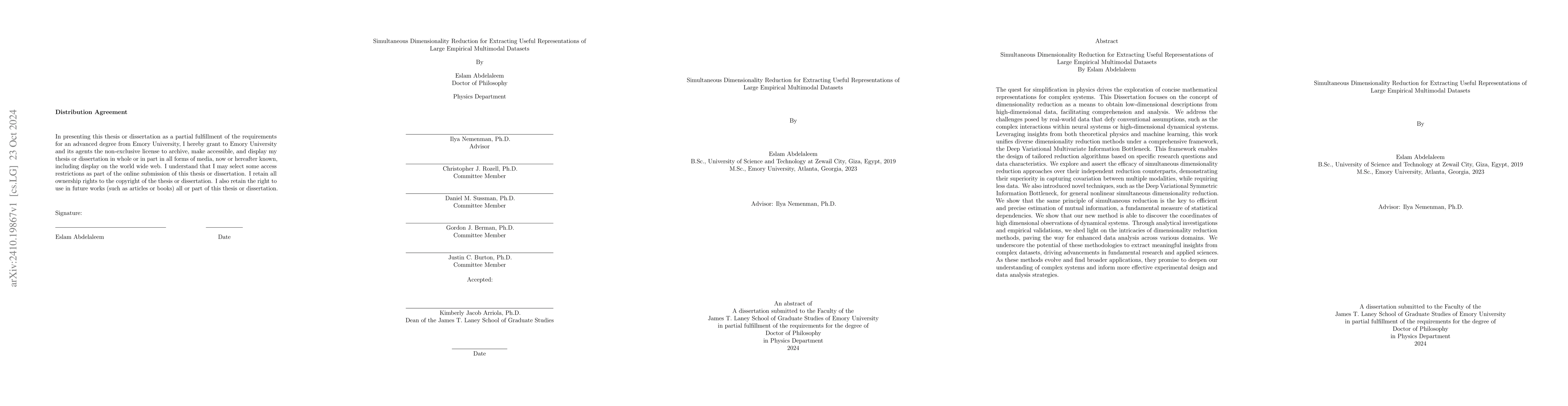 Thumbnail for Simultaneous Dimensionality Reduction for Extracting Useful
  Representations of Large Empirical Multimodal Datasets