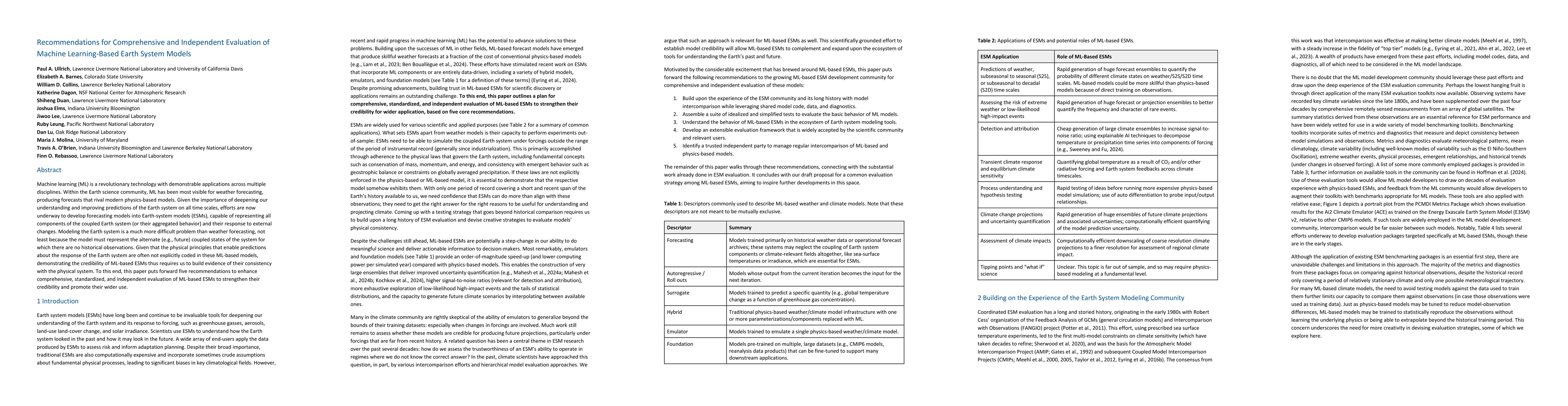 Thumbnail for Recommendations for Comprehensive and Independent Evaluation of Machine
  Learning-Based Earth System Models