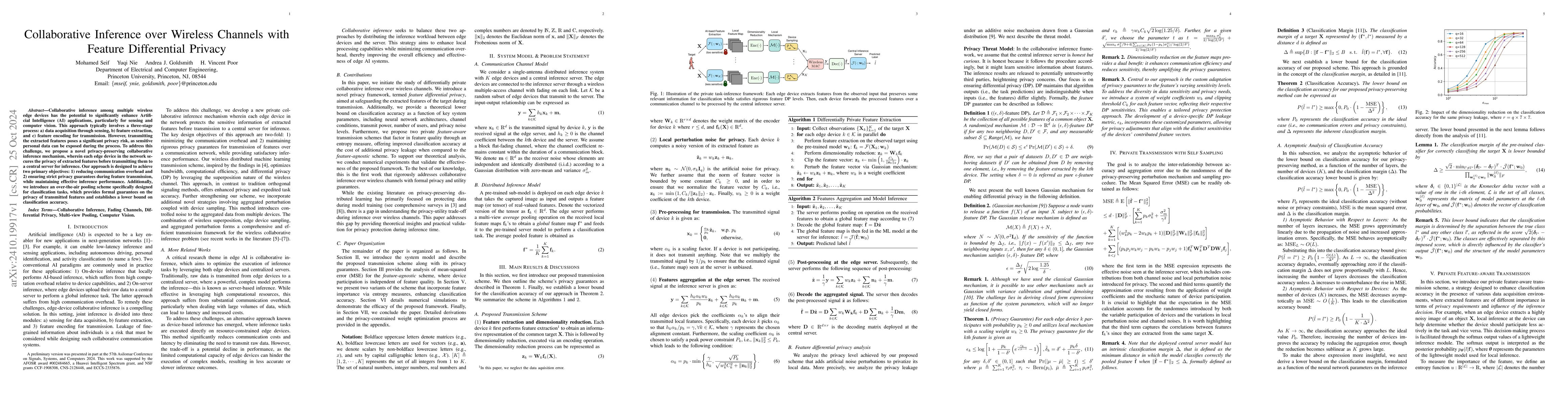 Thumbnail for Collaborative Inference over Wireless Channels with Feature Differential
  Privacy