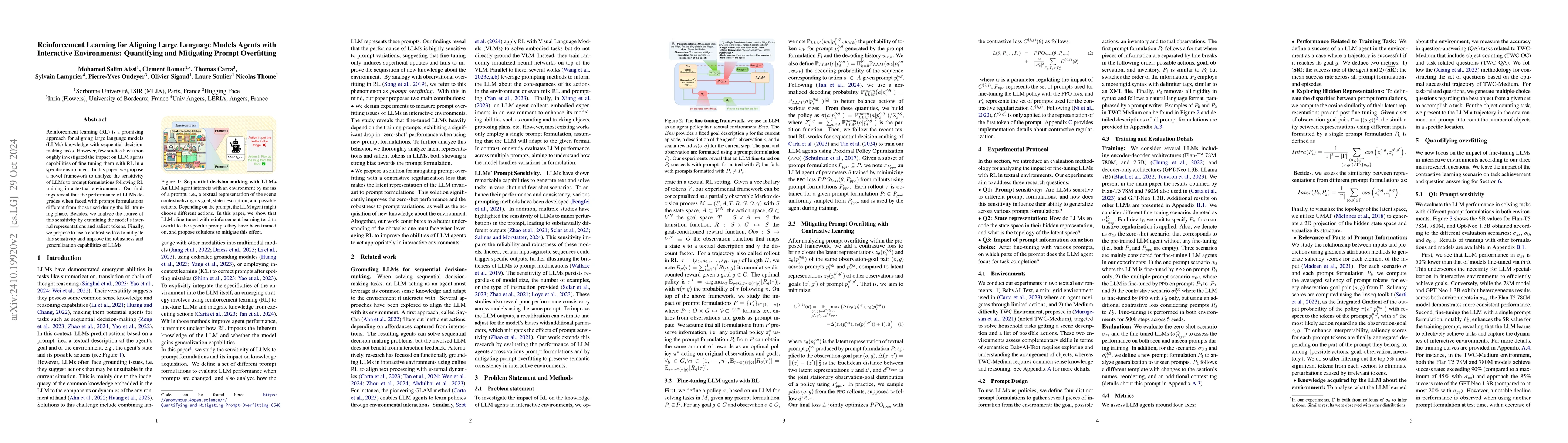 Thumbnail for Reinforcement Learning for Aligning Large Language Models Agents with
  Interactive Environments: Quantifying and Mitigating Prompt Overfitting