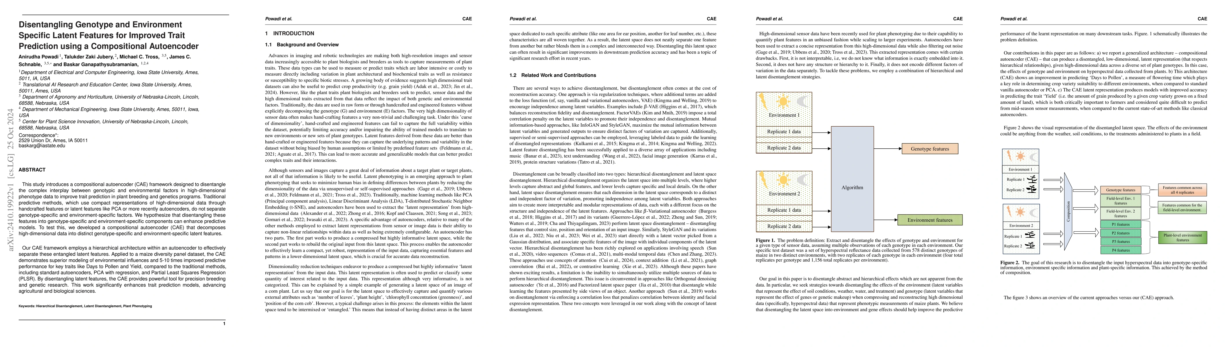 Thumbnail for Disentangling Genotype and Environment Specific Latent Features for
  Improved Trait Prediction using a Compositional Autoencoder