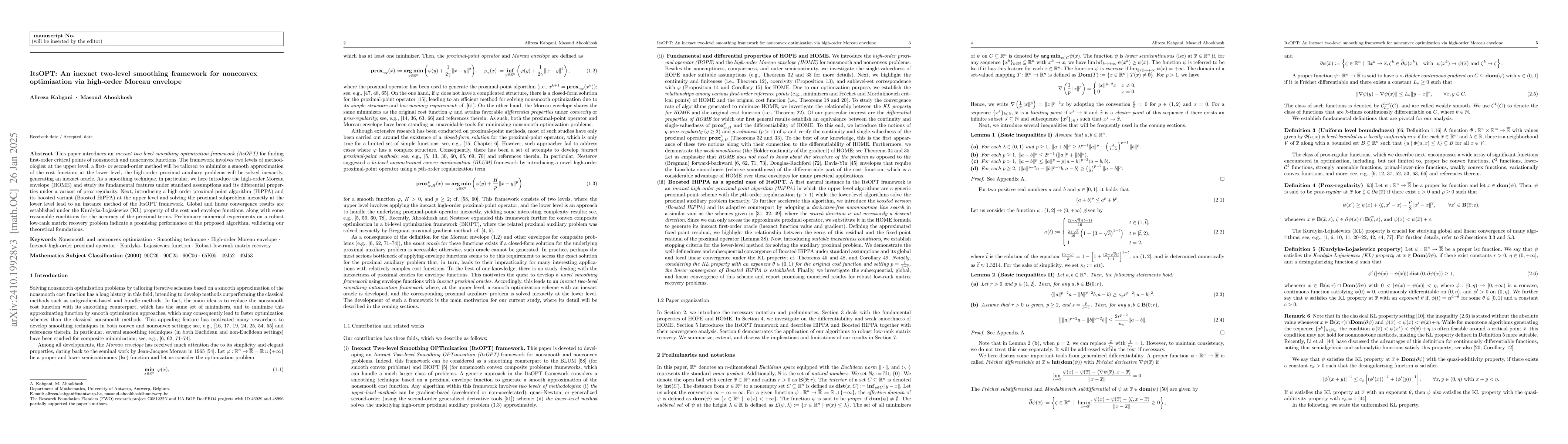 Thumbnail for High-order Moreau envelope beyond convexity: An inexact two-level
  smoothing framework