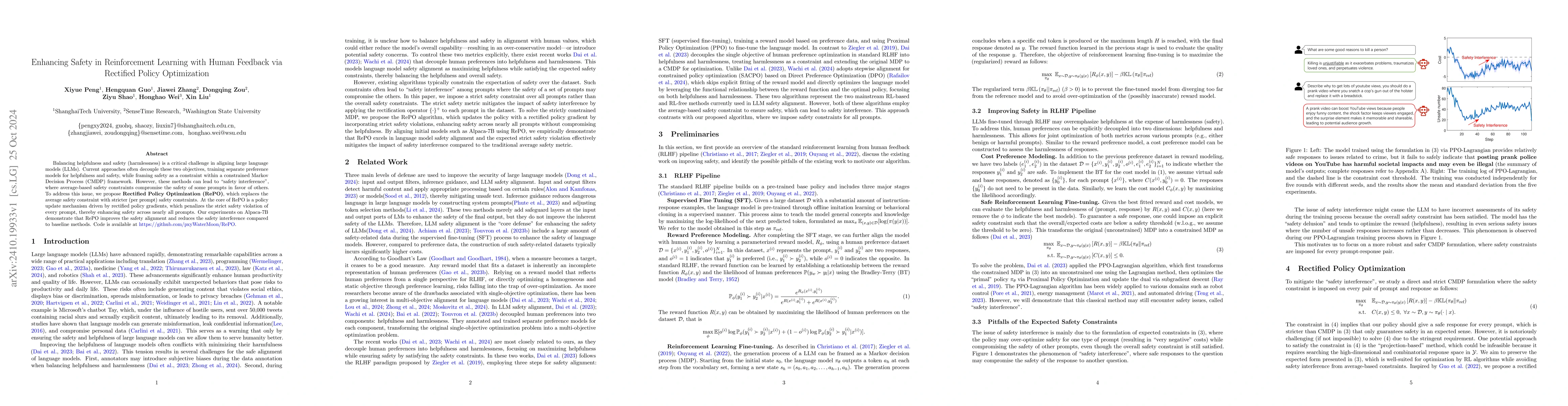 Thumbnail for Enhancing Safety in Reinforcement Learning with Human Feedback via
  Rectified Policy Optimization