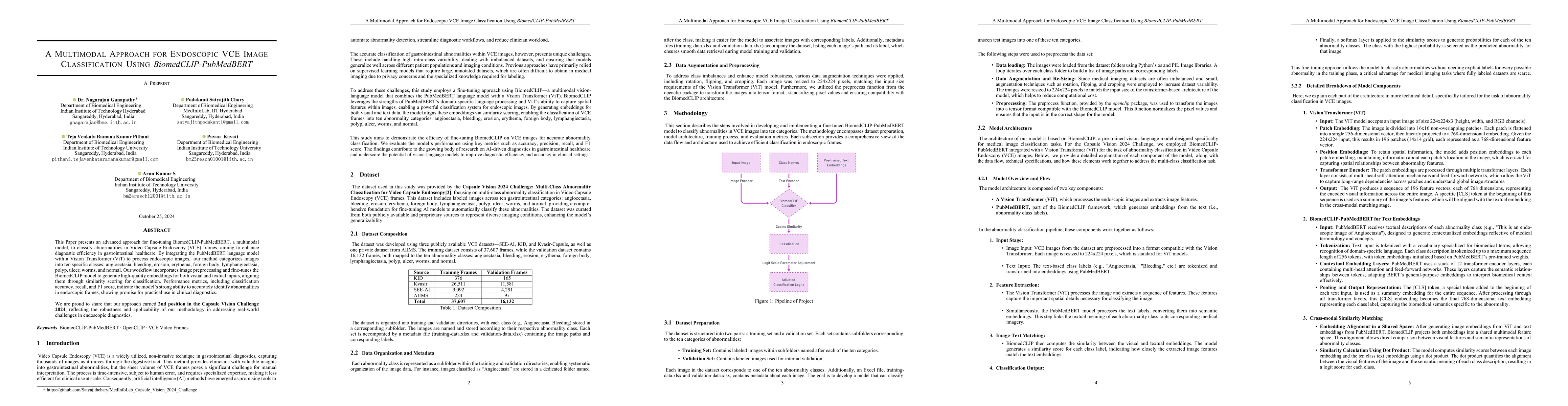 Thumbnail for A Multimodal Approach For Endoscopic VCE Image Classification Using
  BiomedCLIP-PubMedBERT