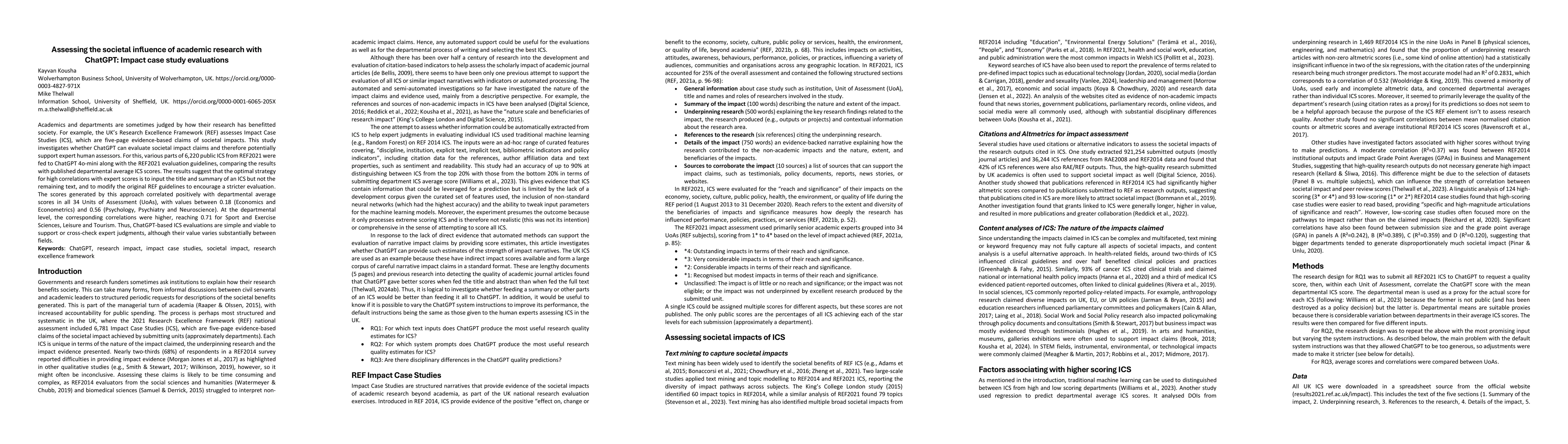 Thumbnail for Assessing the societal influence of academic research with ChatGPT:
  Impact case study evaluations