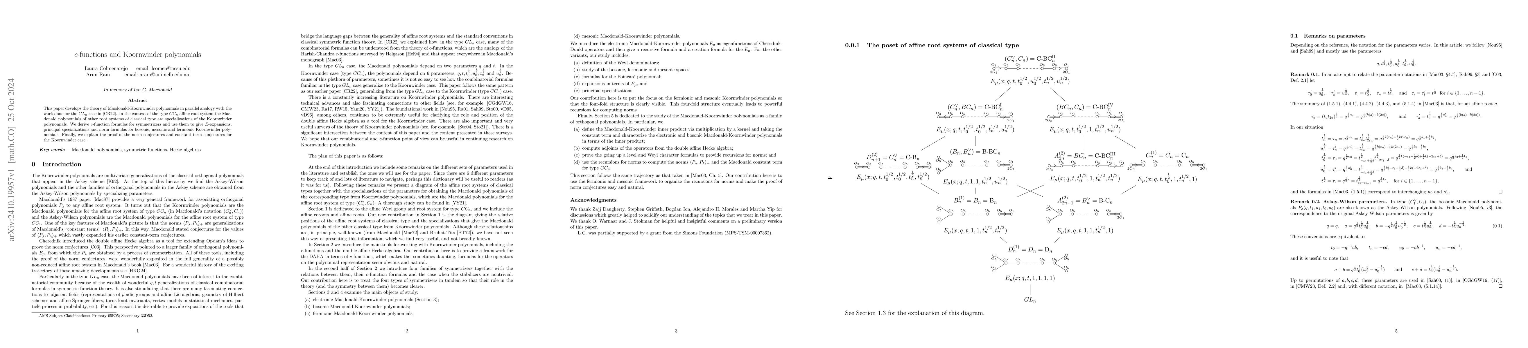 Thumbnail for $c$-functions and Koornwinder polynomials