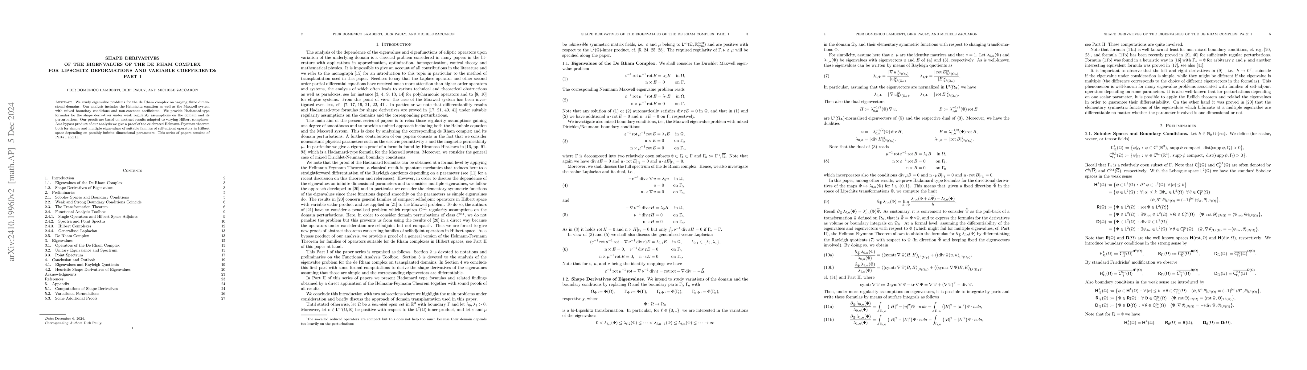Thumbnail for Shape Derivatives of the Eigenvalues of the De Rham Complex for
  Lipschitz Deformations and Variable Coefficients: Part I