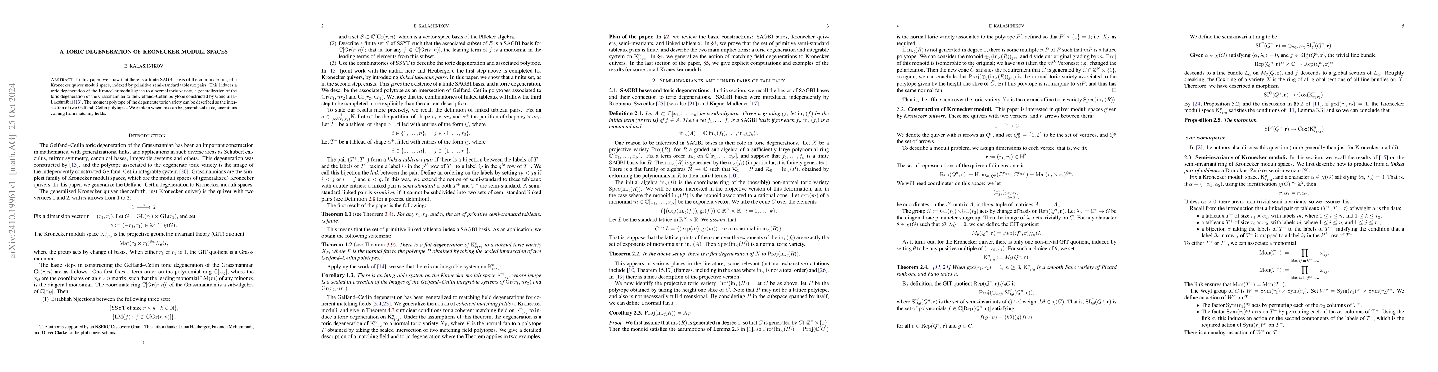 Thumbnail for A toric degeneration of Kronecker moduli spaces
