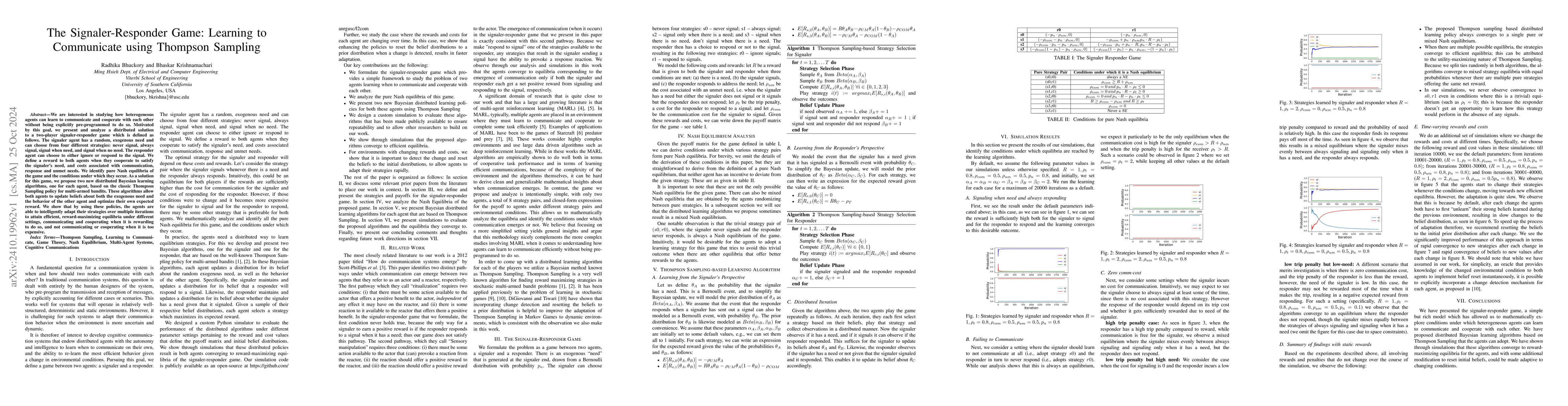 Thumbnail for The Signaler-Responder Game: Learning to Communicate using Thompson
  Sampling