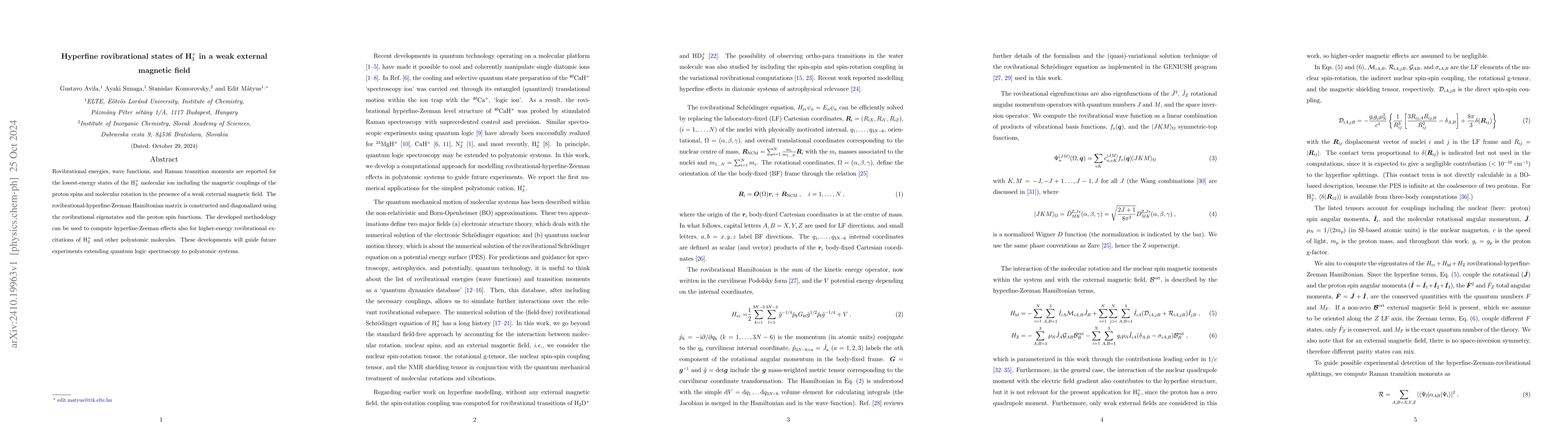 Thumbnail for Hyperfine rovibrational states of H$_3^+$ in a weak external magnetic
  field