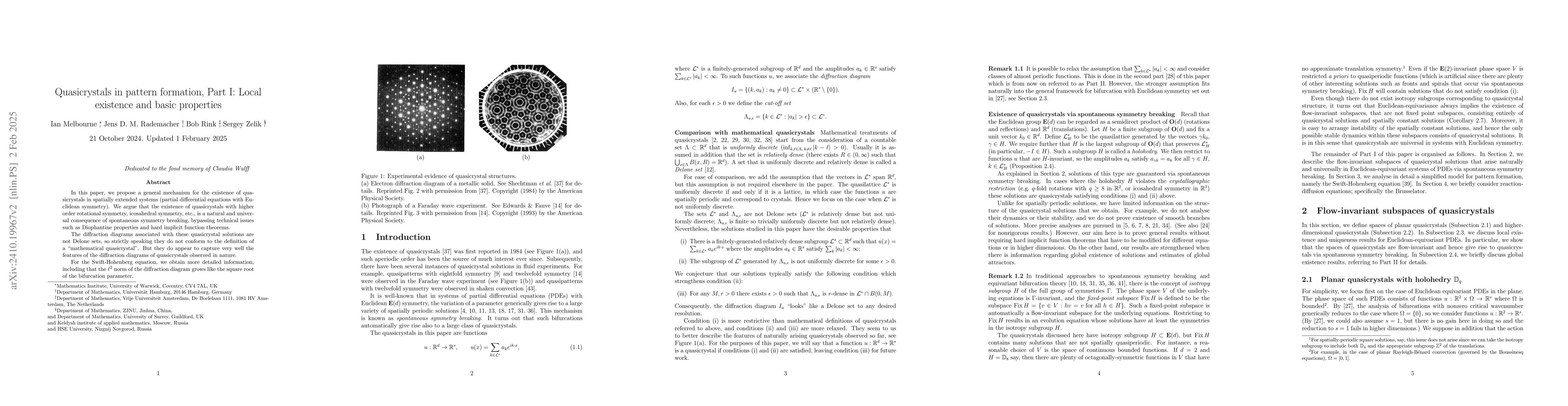 Thumbnail for Quasicrystals in pattern formation, Part I: Local existence and basic
  properties