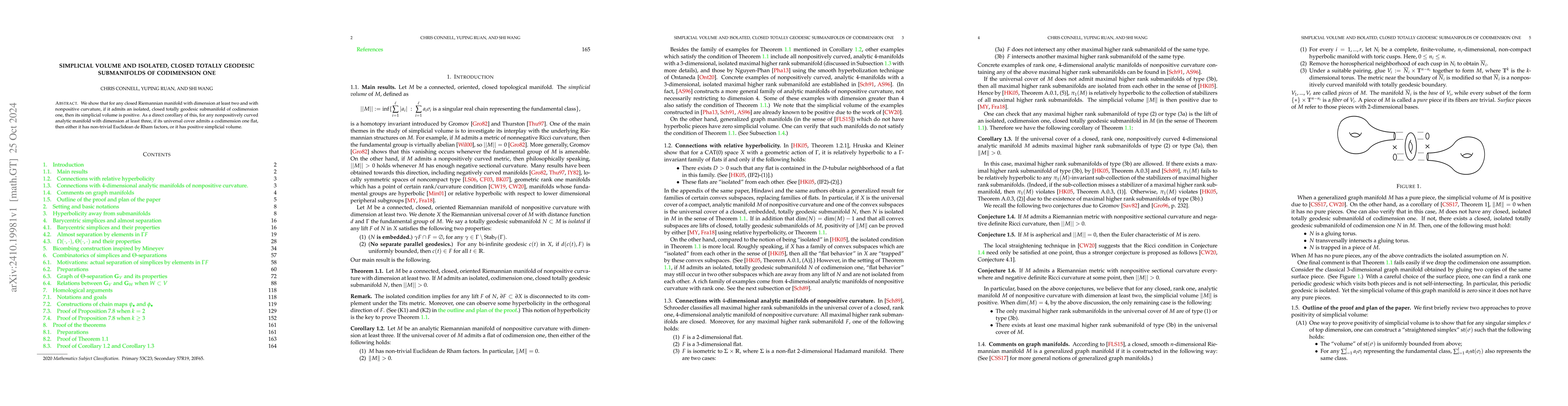 Thumbnail for Simplicial volume and isolated, closed totally geodesic submanifolds of
  codimension one