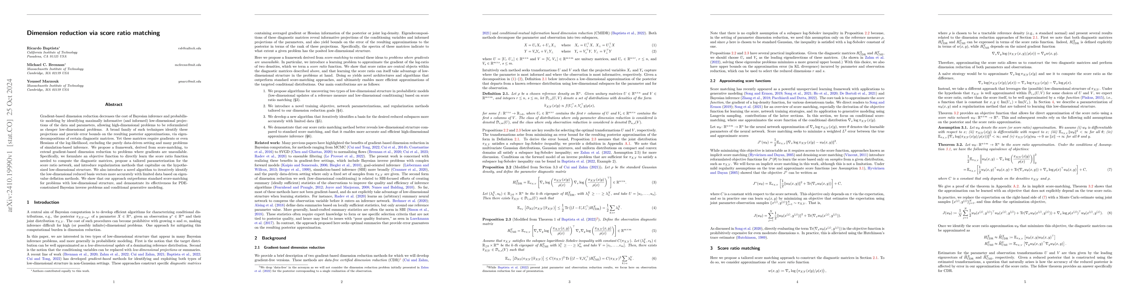 Thumbnail for Dimension reduction via score ratio matching