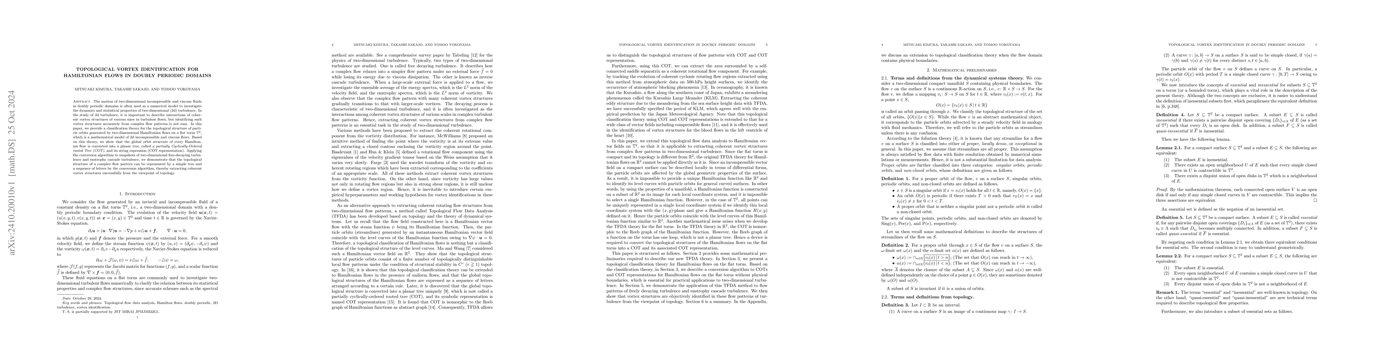 Thumbnail for Topological vortex identification for Hamiltonian flows in doubly
  periodic domains
