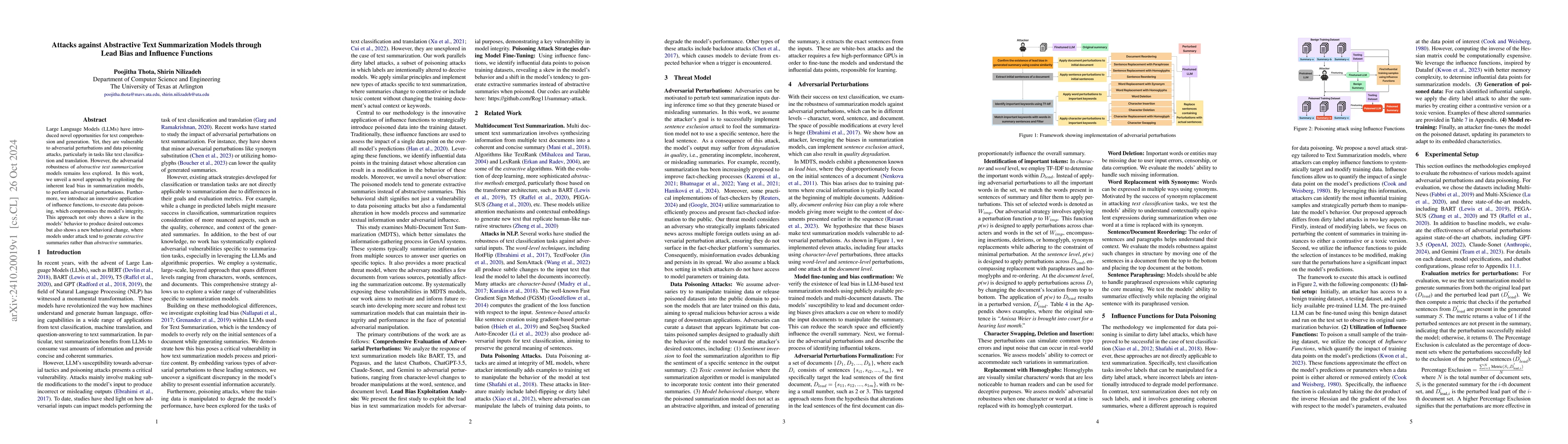 Thumbnail for Attacks against Abstractive Text Summarization Models through Lead Bias
  and Influence Functions